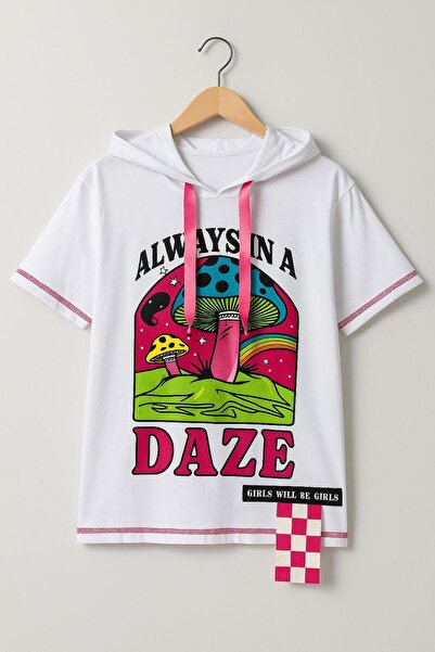 Hilal Akıncı Kids Tricou cu glugă pentru fetiță cu imprimeu ciuperci