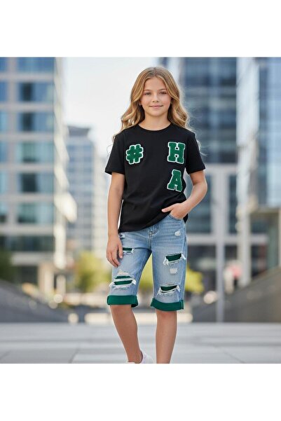 Hilal Akıncı Kids Devojčica Süzene Vezena majica kratkih rukava sa poderanim ...