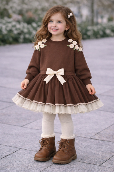 incitanem bayb kids kahve rengi gül detaylı sweet ve tütü etek 1/6 yaş kız ço...