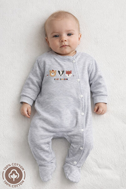 Miniel Unisex Cosy Season Baskılı 0-6 Ay Penye Organik Pamuklu Patikli Bebek ...