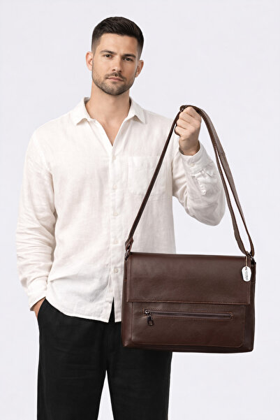 westbag Geantă unisex maro din piele naturală College