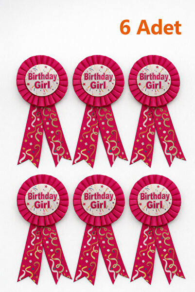 PARTİPORT Birthday Girl Rozeti Pembe Kurdeleli Doğum Günü Çocuğu Parti Arması...