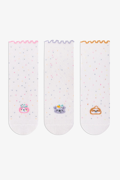 Penti 3 Pairs of Cotton Medium Length Socks with Tiny Polka Dots and Animal P...