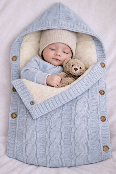 Ersin Baby 100% Organic Knitted Baby Swaddle with Fleece Inside and K Hooded ...