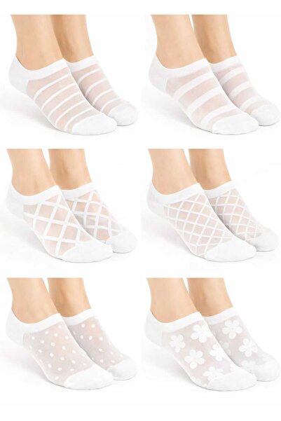 SOCKSHION 6 أزواج من الجوارب النسائية المصنوعة من التول الأبيض