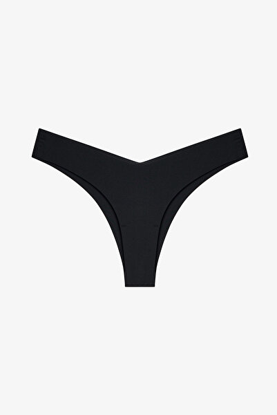 Penti Black Non-Marking Laser Cut V Cut Mid Waist Brazilian Panties