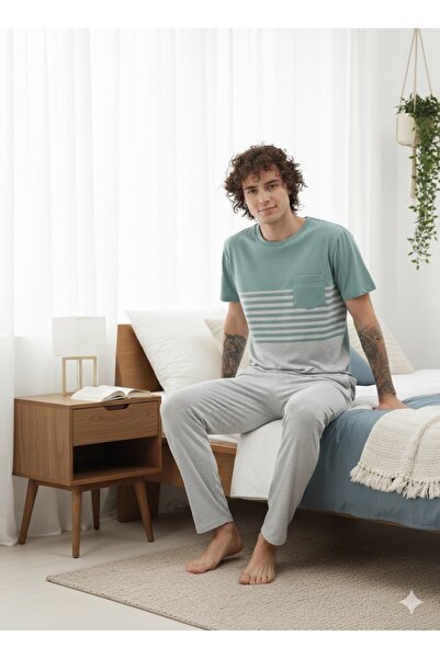 İpek Muški set pidžama sa kratkim rukavima i dugim donjim delom 100% pamuk