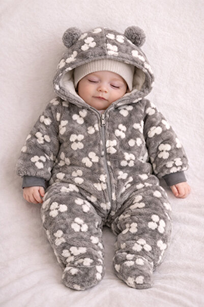 Dandini Kelebek Desenli Kapişonlu Polar Bebe Tulumu