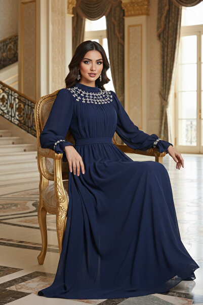 hakimoda فستان سهرة محتشم من الشيفون ماهرز