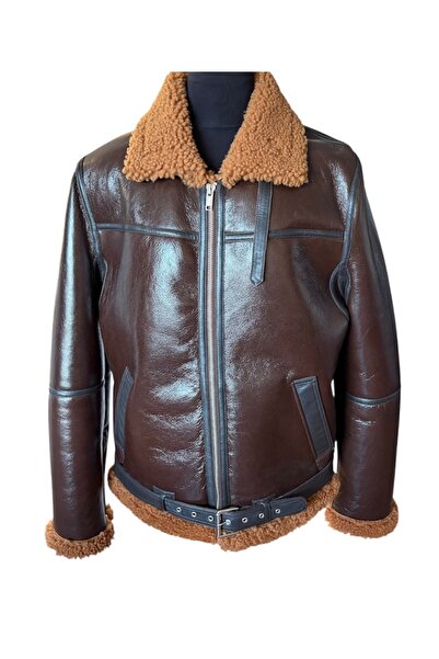 asus deri سترة رجالية من فرو الأغنام الأصلي - B3