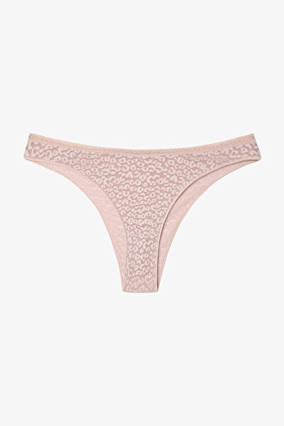 Penti Beige Floral Patterned Lace Regular Waist V-Cut Panties