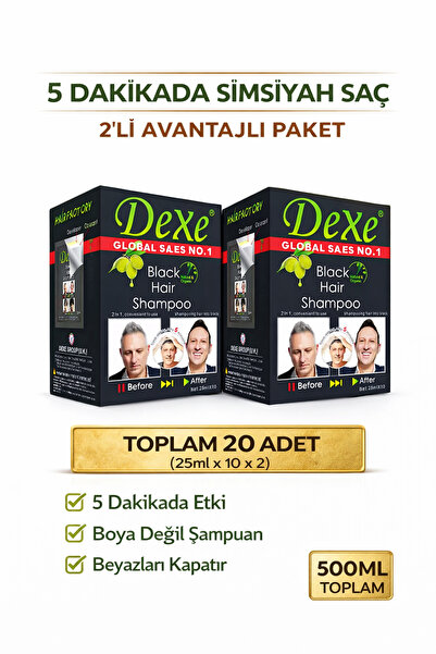 Dexe Black Hair Shampoo - Saç Siyahlaştırıcı Şampuan 2'li Eko Paket