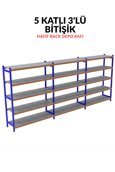 ALANRAF 5 Katlı 3'lü Depo Rafı - 300-350 Kg Taşıma Kapasiteli Hafif Rack Raf ...