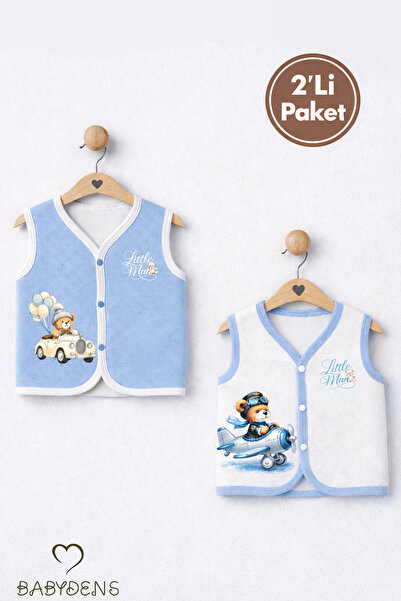 BABYDEN'S 2’li Erkek Bebek Yelek Pamuklu Jakarlı Çıtçıtlı Bebek Yeleği Ayıcık...