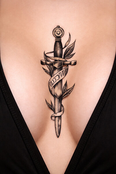 TAKIŞTIR Herşey Nota Göğüs Arası, Bilek Kılıç Geçici Dövme