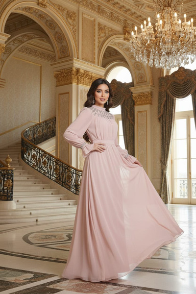 hakimoda فستان سهرة محتشم من الشيفون ماهرز