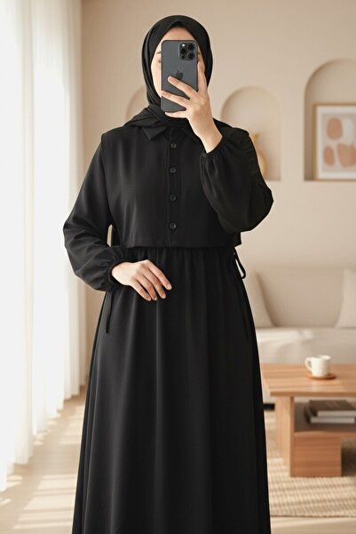 Modamorfo Üstü Gömlek Detaylı Elbise Takım -Siyah