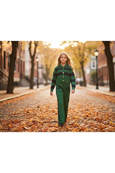 Hilal Akıncı Kids Κοριτσίστικο Ριγέ Σετ με Χρυσά Κουμπιά