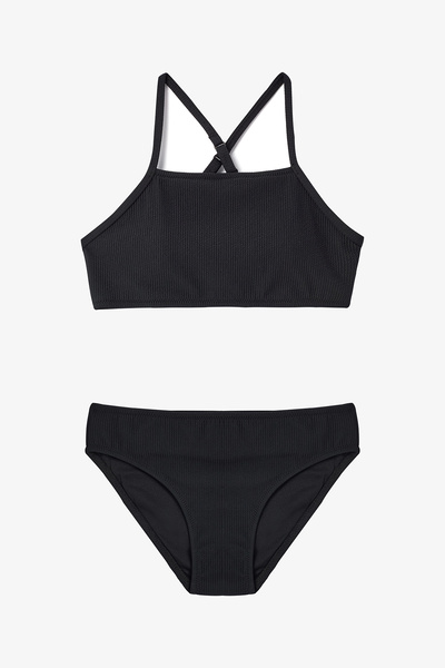 Penti Set de bikini negru pentru fetiță neagră Aida cu gât cu șarmuire