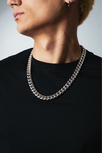 UKHWD SUPPLY 12mm x 55cm Vintage Kalın Çelik Zincir Kolye KA1009GM