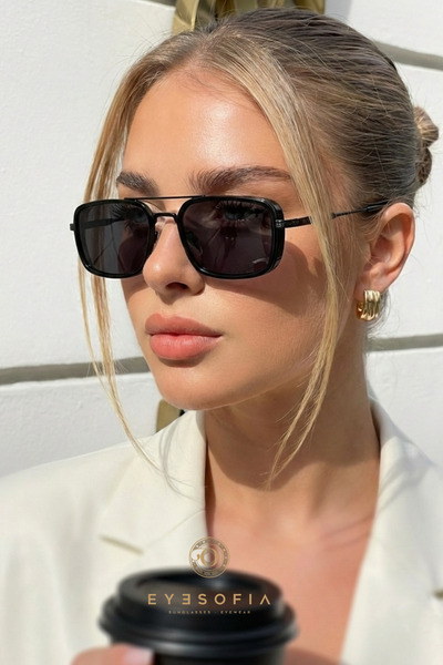 Eyesofia نظارة شمسية بوربي مستطيلة باللون الأسود للجنسين