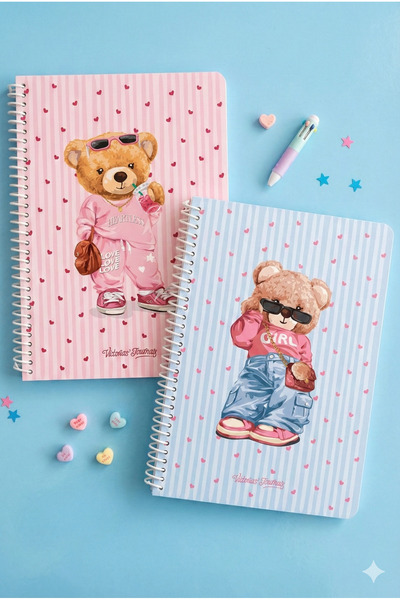 Victoria's Journals Set de 2 caiete de școală cu spirală A5 – cu carouri, cop...