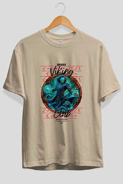 Ankhises Tricou oversize bej imprimat Loke pentru bărbați și femei, din bumba...