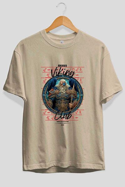 Ankhises Odin front Štampano bež Oversize kroj T-shirt muškarci žene Pamuk ok...