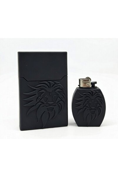 GenelTedarik Sigara Kutusu Ve Özel Tasarım Çakmak Seti Kısa - Kalın Siyah Ren...