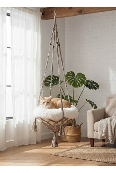 Patilemece Makrome El Örgüsü Peluş Minderli Kedi Köpek Yatağı