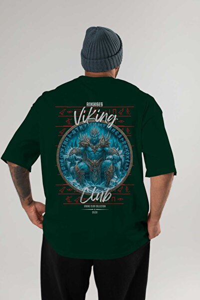 Ankhises Thrym Back Printed Green Oversize T-Shirt Men's Women's Cotton Crew ...