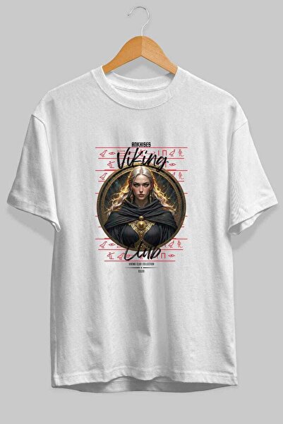 Ankhises Tricou Viking Mythology 4 cu imprimeu frontal, alb, supradimensionat...