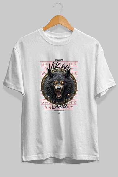 Ankhises Tricou Viking Mythology 27 cu imprimeu frontal, alb, supradimensiona...