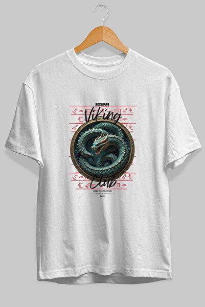 Ankhises Tricou Viking Mythology 25 cu imprimeu frontal, alb, supradimensiona...