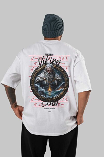 Ankhises Viking Mythology 13 Back Printed White Oversize T-Shirt Men Women Co...