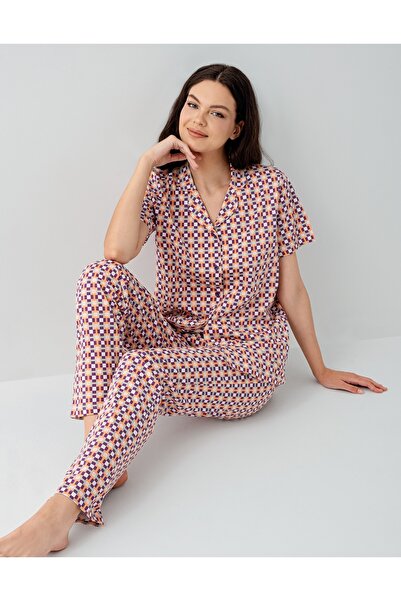 Arnetta Women's Modal-Cotton V-Neck Buttoned Short Sleeve Shirt Pajama Set