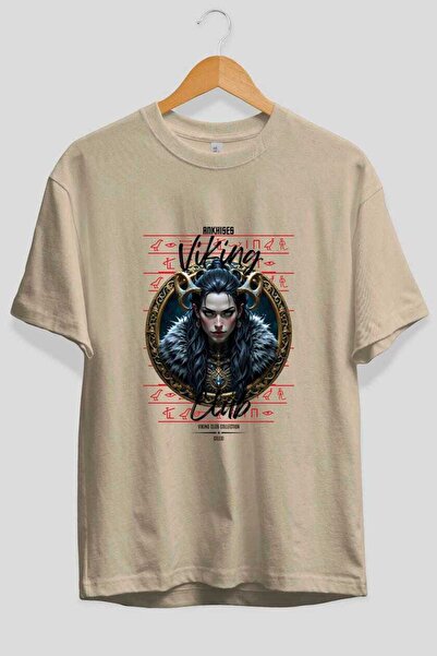 Ankhises Viking Mythology 18 Pre-Printed Beige Oversize T-Shirt Men Women Cot...