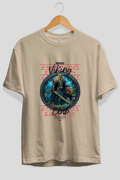 Ankhises Μπλουζάκι Freyr με στάμπα μπεζ Oversize για άνδρες και γυναίκες, βαμ...