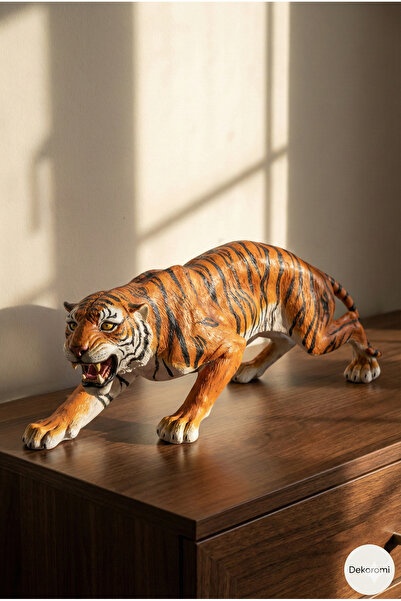 Dekoromi Dekoratif Büyük Boy Leopar Heykeli (48x18cm) Ev Ofis Dekorasyon Biblo