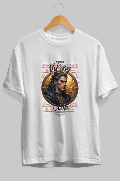 Ankhises Tricou Viking Mythology 2 cu imprimeu frontal, alb, supradimensionat...