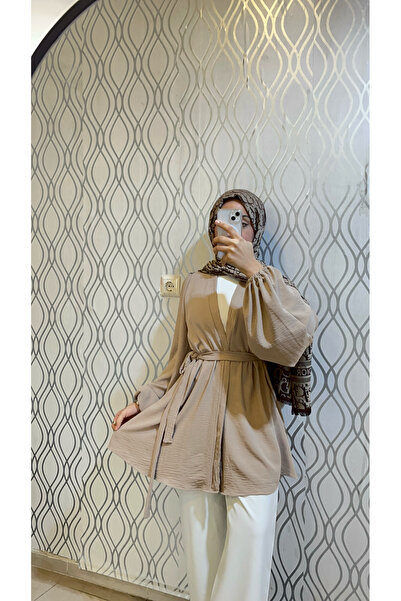 DİLEKBUTİK Ayrobin Belt Kimono with Elasticated Sleeves