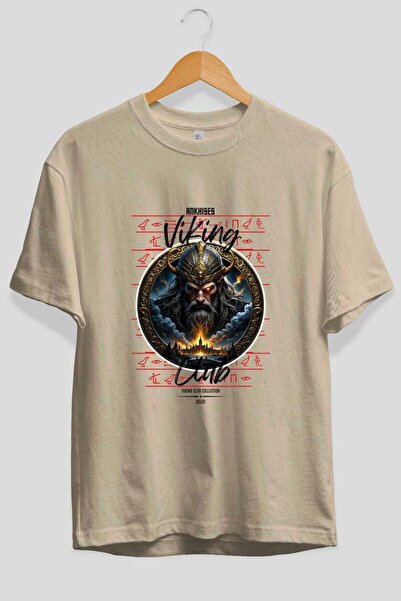 Ankhises Odin 2 prednja Štampano bež Oversize kroj T-shirt muškarci žene Pamu...