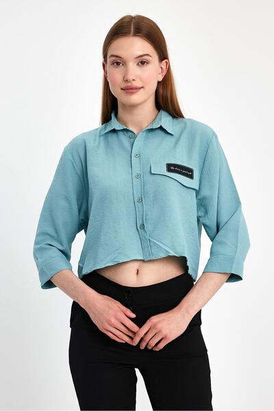 ihraç pazarı Women's Crop Shirt 95% Cotton 5% Elastane 3/4 Sleeve Relaxed Fit Summer Stylish Shirt