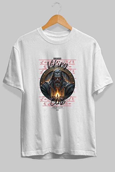 Ankhises Odin 3 Front Printed White Oversize T-Shirt Men Women Cotton Crew Ne...