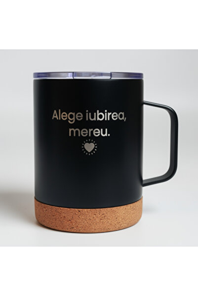 OEM Metal thermos mug, 350 ml, matte black, with cork base, with the message ...