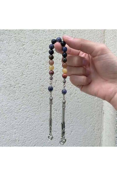 akfeda Leo Zaza Prayer Beads Natural Stone Bronzite, Dumortierite, Sun Stone,...