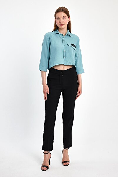 ihraç pazarı Women's Crop Shirt 95% Cotton 5% Elastane 3/4 Sleeve Relaxed Fit...