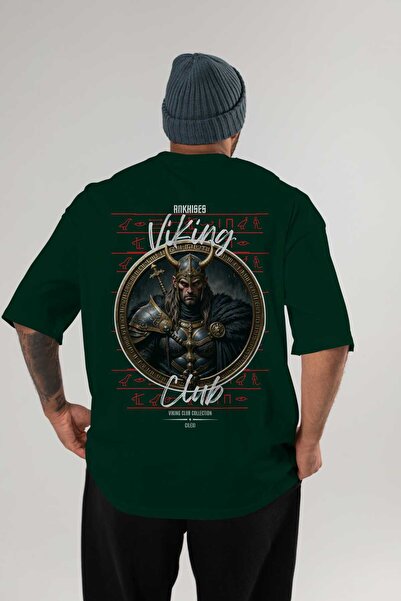 Ankhises Viking Mythology 21 Back Printed Green Oversize T-Shirt Men Women Co...