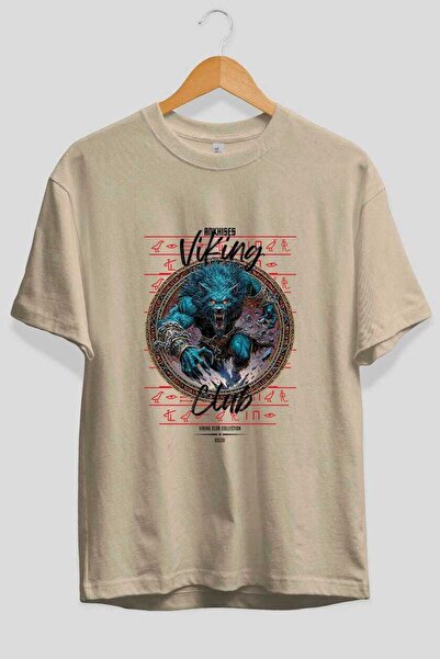 Ankhises Fenrir front Štampano Bež Oversize kroj T-shirt Muškarci Žene Pamuk ...