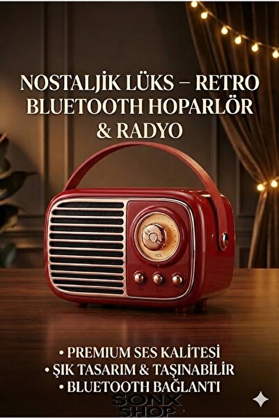 MDK SONX Nostaljik Retro Bluetooth - FM Radyo, USB ve Bluetooth Kablosuz Hopa...